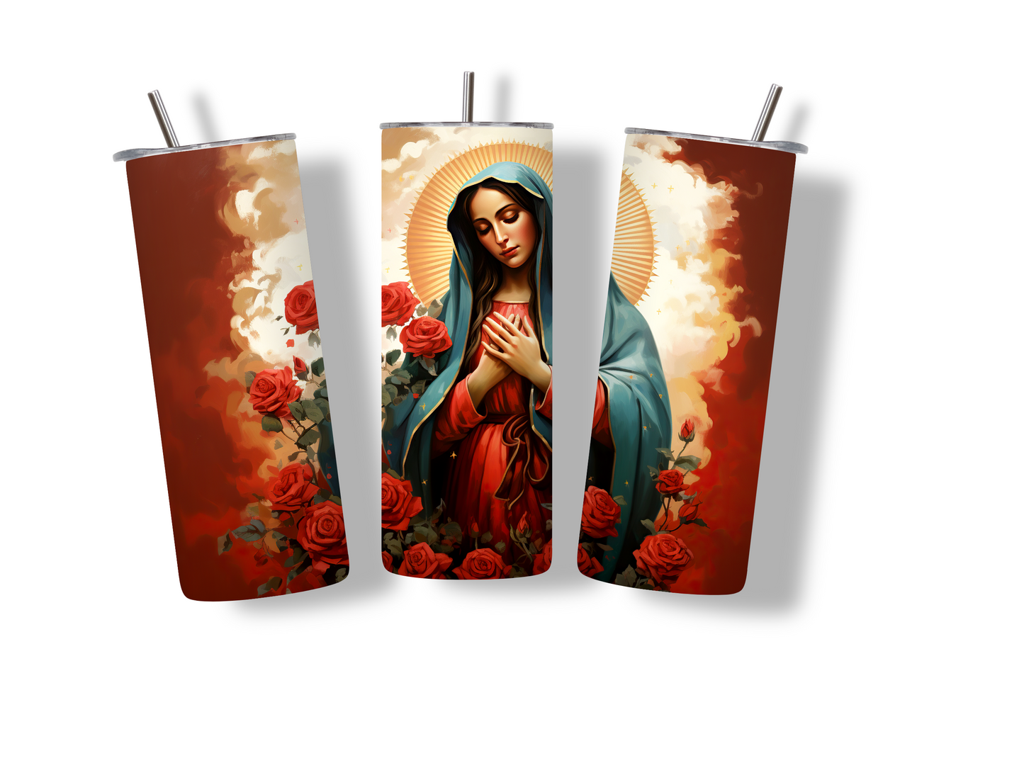Mary Lady of Guadalupe Roses 20 oz Skinny Tumbler Stainless Steel