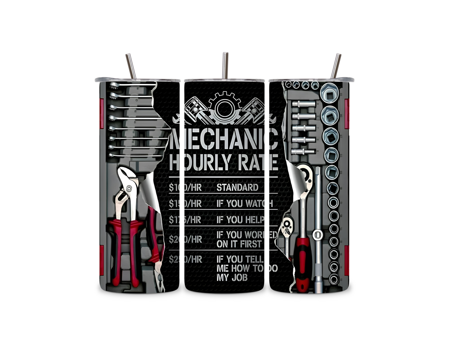 Mechanic Hourly Rate 20 oz Skinny Tumbler Stainless Steel