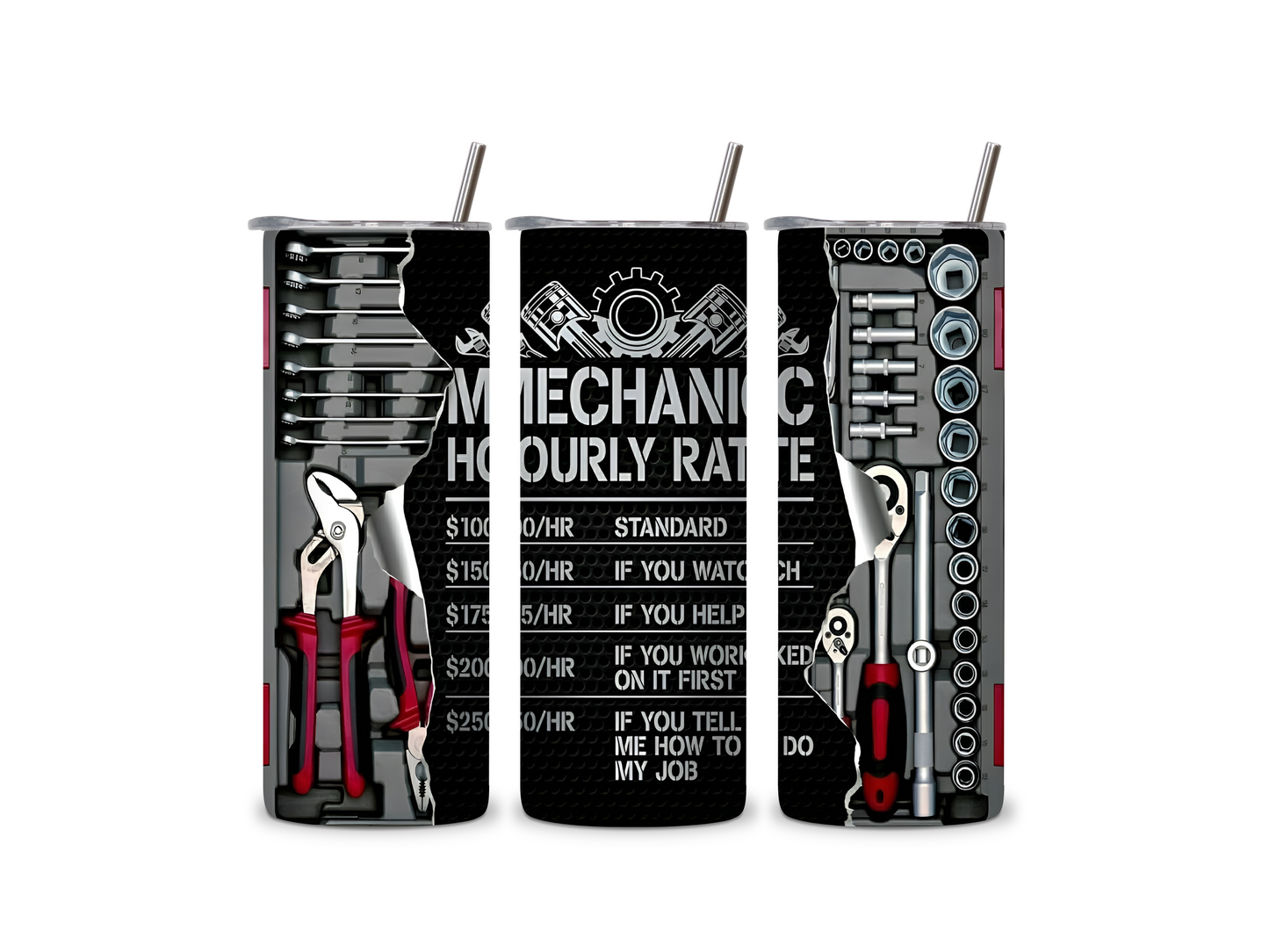 Mechanic Hourly Rate 20 oz Skinny Tumbler Stainless Steel