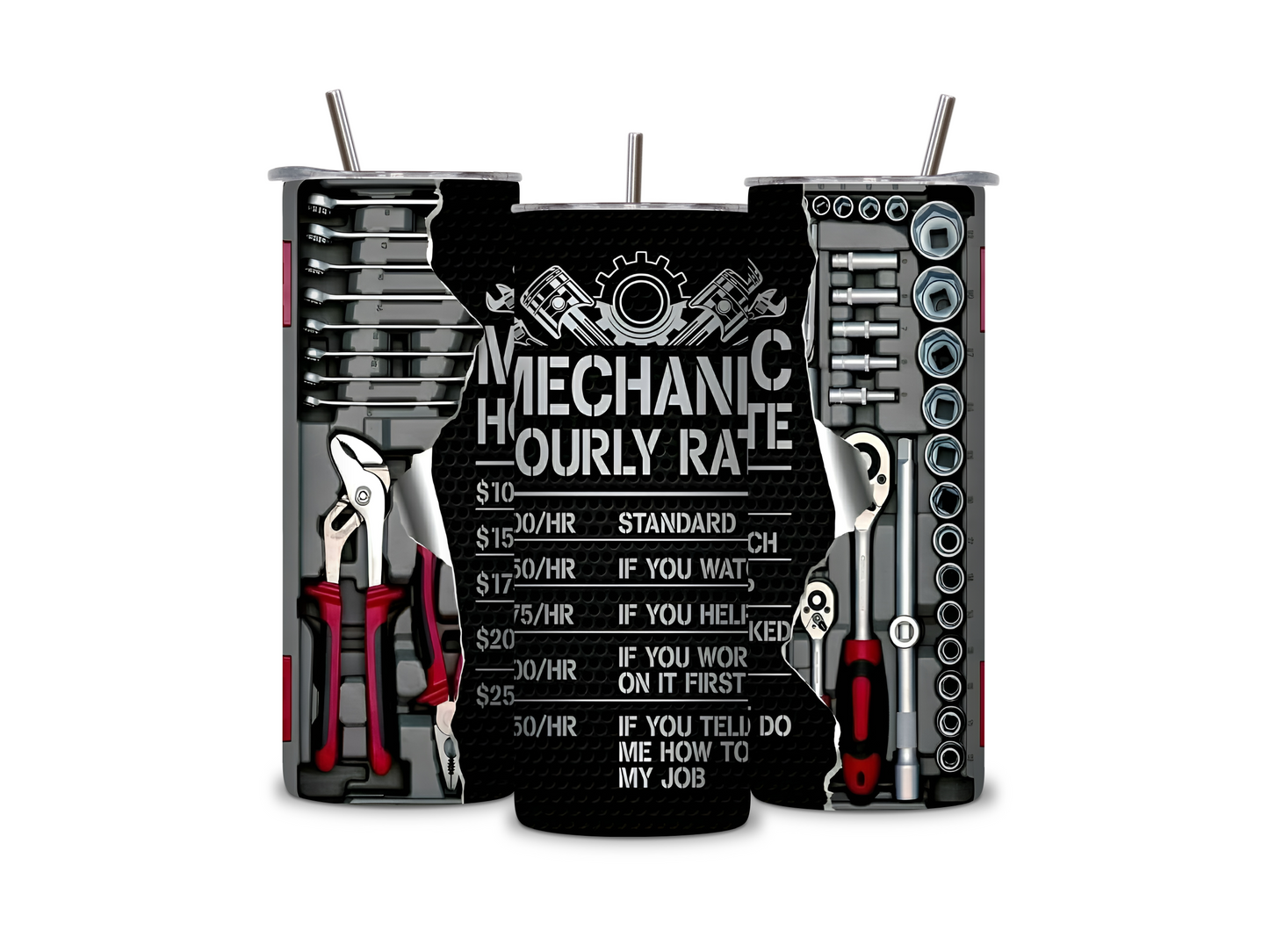 Mechanic Hourly Rate 20 oz Skinny Tumbler Stainless Steel