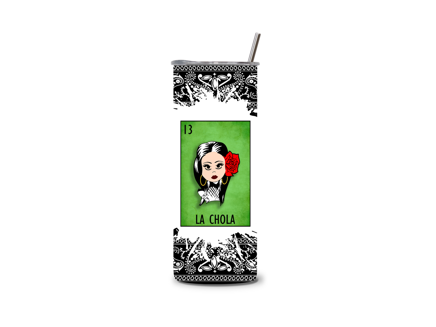 Mexican Loteria Card La Chola 20 oz Skinny Tumbler Stainless Steel