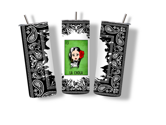 Mexican Loteria Card La Chola 20 oz Skinny Tumbler Stainless Steel