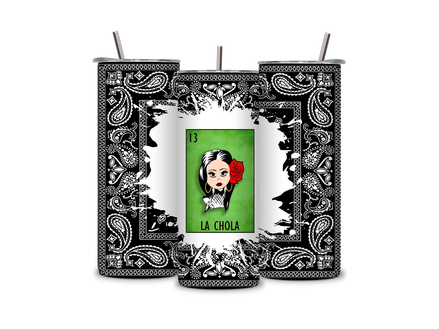 Mexican Loteria Card La Chola 20 oz Skinny Tumbler Stainless Steel
