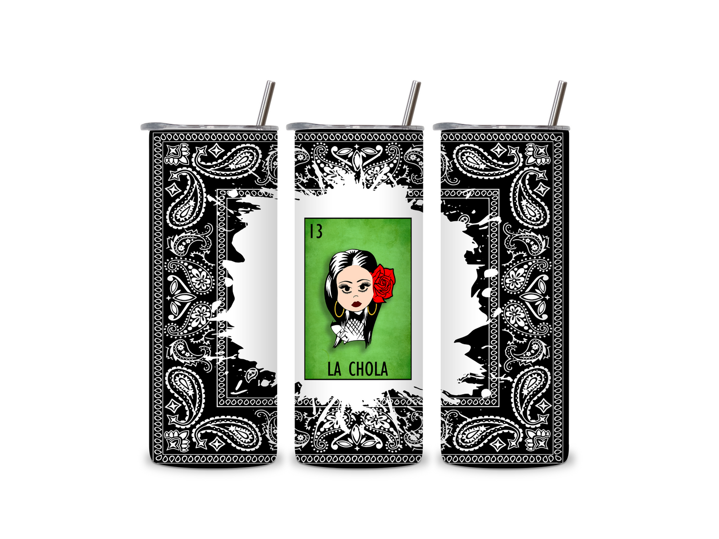 Mexican Loteria Card La Chola 20 oz Skinny Tumbler Stainless Steel