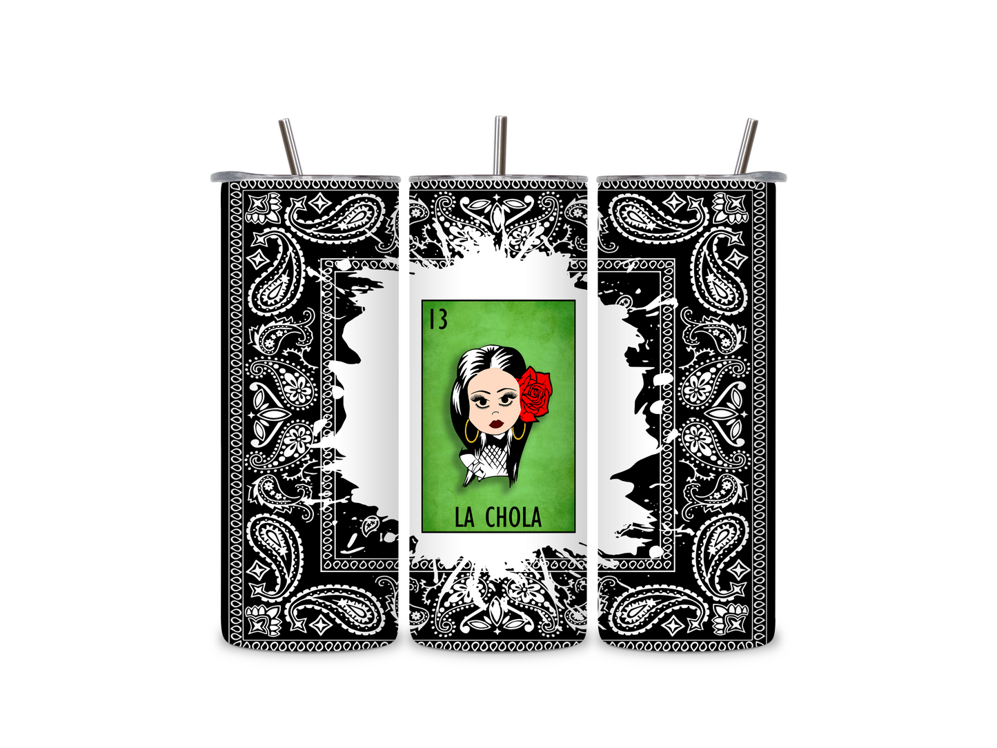 Mexican Loteria Card La Chola 20 oz Skinny Tumbler Stainless Steel