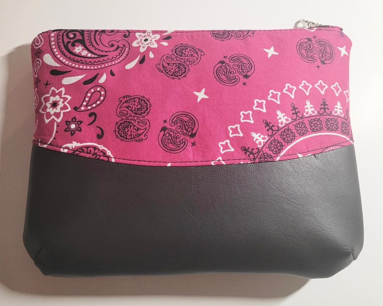 Pink Bandana Print Makeup Bag – 10” x 8” Cotton Cosmetic Pouch