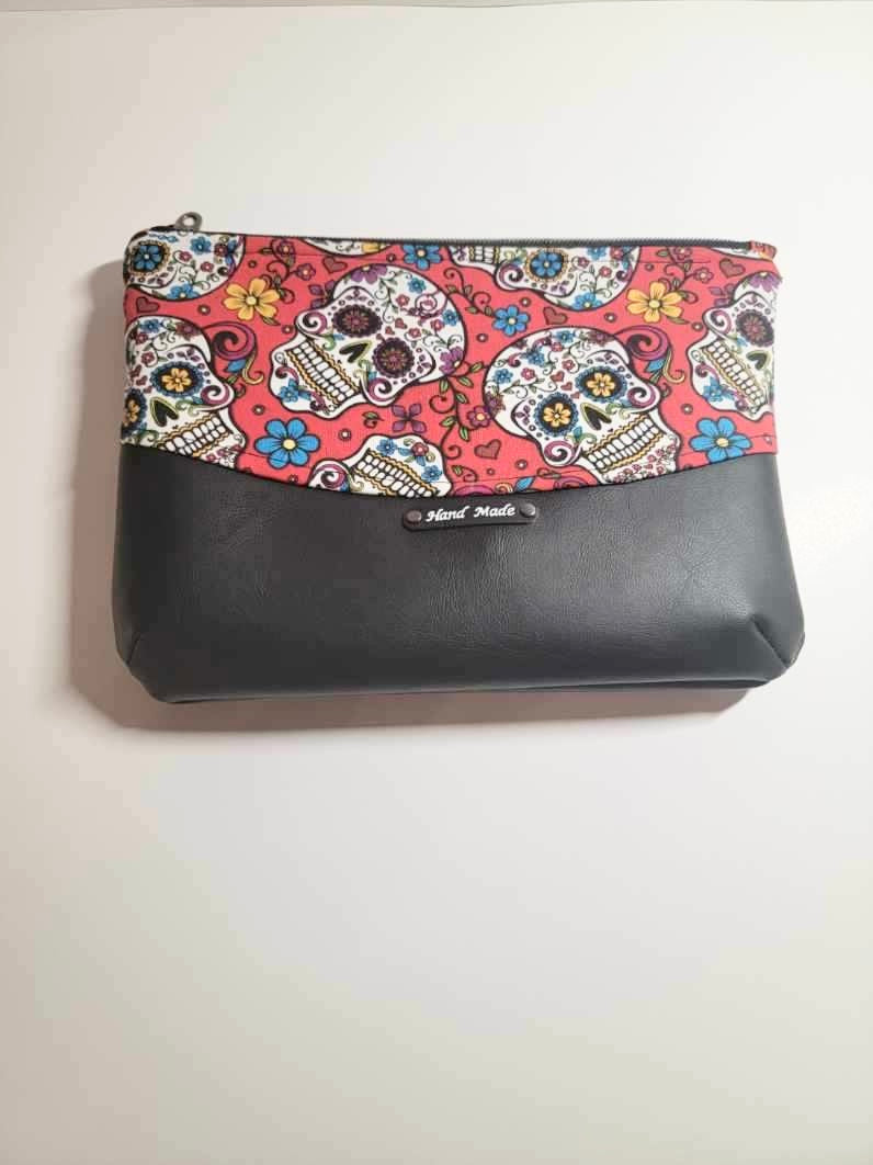 Red Sugar Skull Makeup Bag – 10” x 7.5” Cotton Cosmetic Pouch