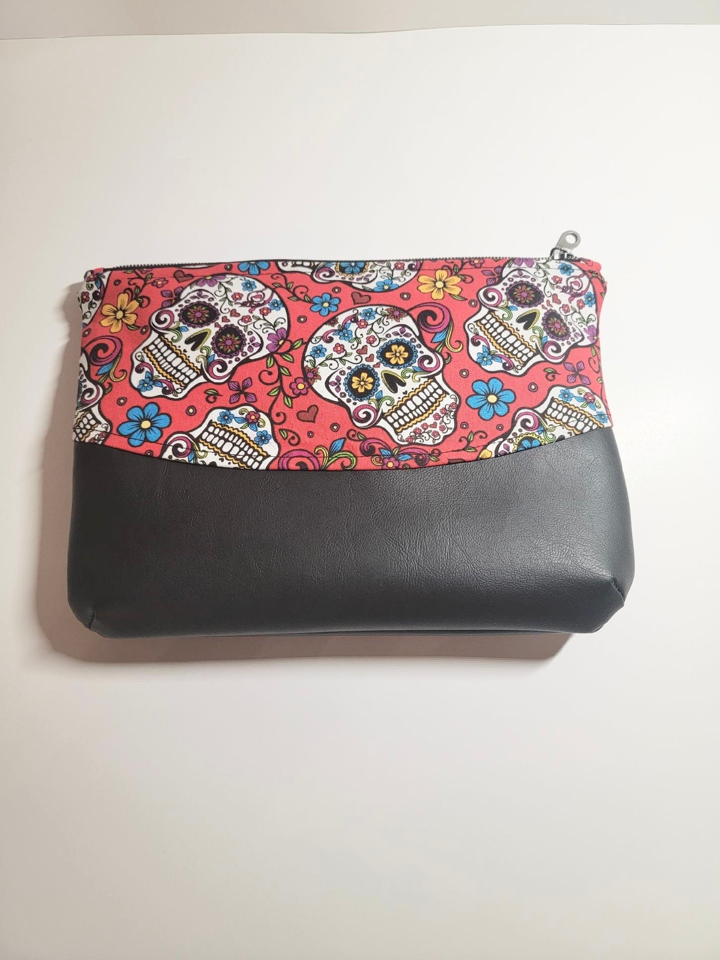 Red Sugar Skull Makeup Bag – 10” x 7.5” Cotton Cosmetic Pouch