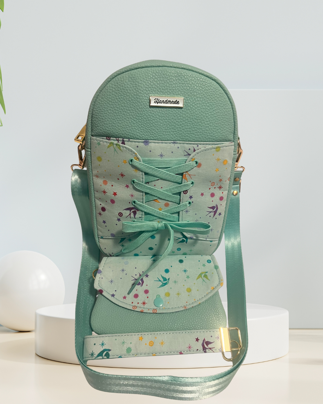 Mint Stardust Lace-Up Sling Bag Set
