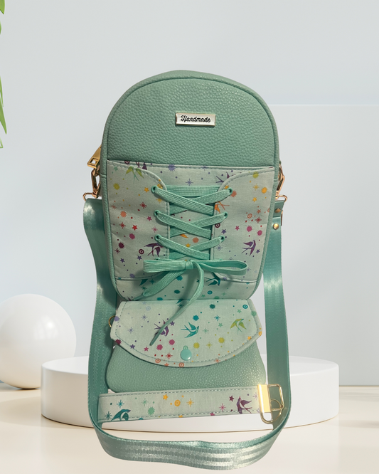 Mint Stardust Lace-Up Sling Bag Set