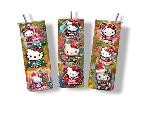 Xmas Kitty 20 oz Skinny Tumbler Stainless Steel