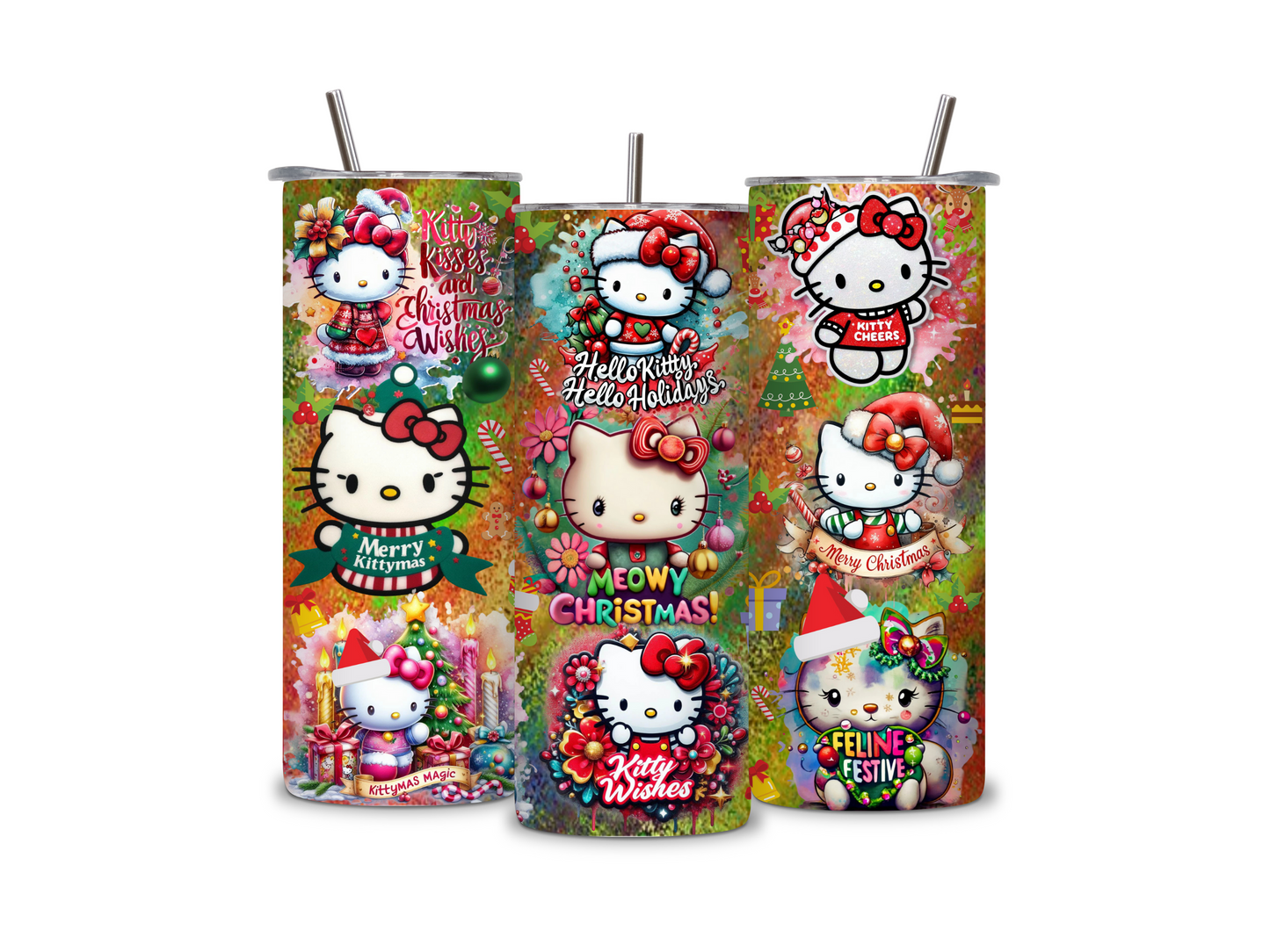 Xmas Kitty 20 oz Skinny Tumbler Stainless Steel