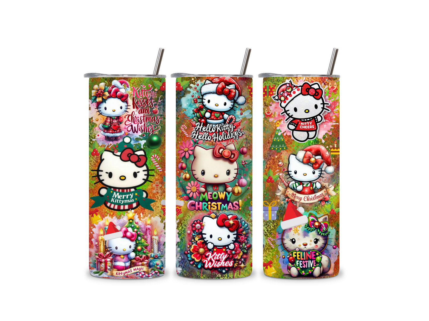 Xmas Kitty 20 oz Skinny Tumbler Stainless Steel